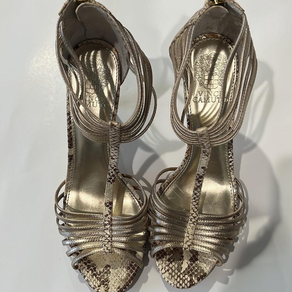 Vince Camuto VC Sarea Gold and snake skin Leather Sandals